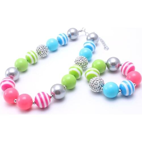 MHS.SUN Rainbow Chunky Bubblegum Beads Necklace Bracelets For Child/Kids/Girls Chunky Beads Jewelry Set Fashion Birthday Gift