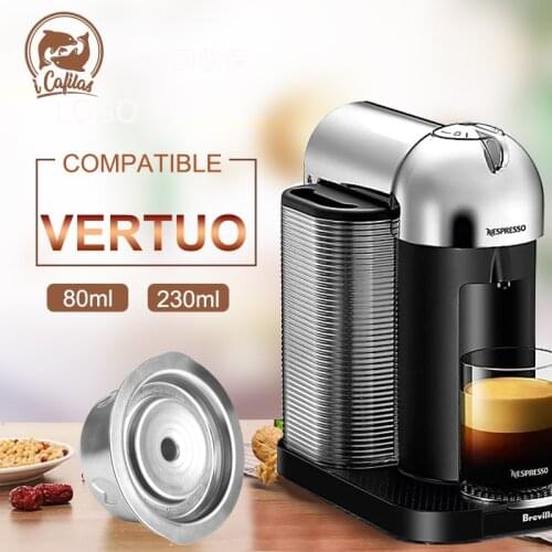 BIG & Small Cup Reusable Vertuo Coffee Capsule Steel Stainless Metal for Nespresso Vertuoline Plus Machine Cream Coffee Filter