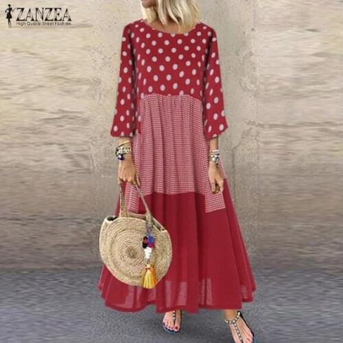 Fashion Polka Dot Dress Womens Patchwork Sundress ZANZEA 2021 Casual Long Sleeve Tunic Vestidos Female Cotton Bagyy Robe Femme