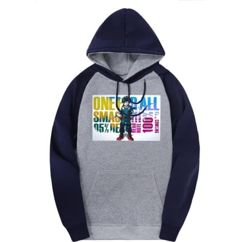 My Hero Academy Raglan Hooded Sweatshirt Men Fashion Print Clothing Winter Fleece Hoodies Male Hip Hop Outdoor Moleton Masculino