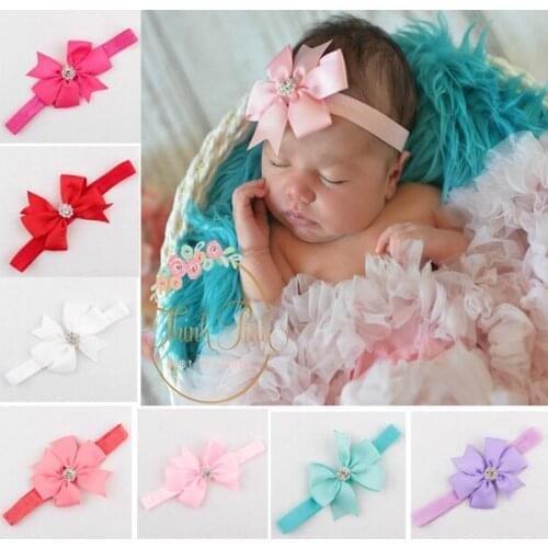 New arrival kids bowknot headband with round Rhinestone newborn girl hair accessories kids photo props 20pcs/lot