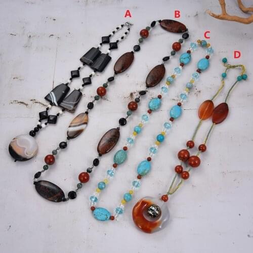 GG Jewelry ON SALE Natural Gems Semi Stone Agate Turquoise blue Onyx Jade Necklace Pendant For Women Lady Fashion Jewelry Gift