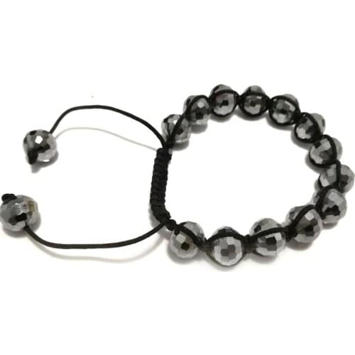 7 inches 10mm Black Natural Crystal Beaded Adjustable Bracelet