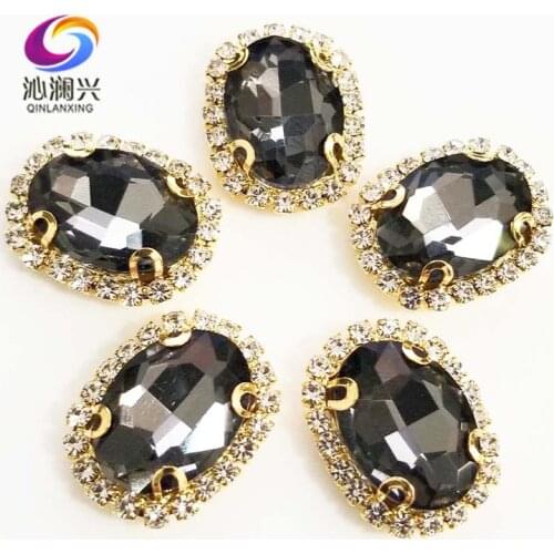 Gray oval shape top quality Glass Crystal buckle,golden bottom sew on rhinestones,Diy/Clothing/wedding decoration SWTKG03