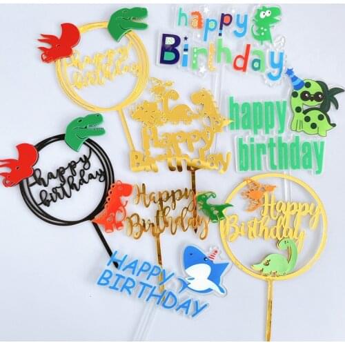 Color Dinosaur Theme Acrylic Birthday Cake Toppers Printing Tyrannosaurus Baking Cake Toppers for Kids Birthday Party Cake Decor