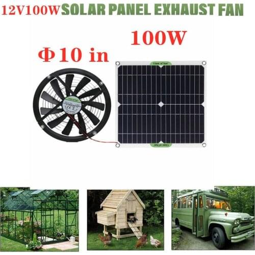 12V/24V Solar Exhaust Fan Air Extractor 6 Inch 10w 40w 100w Double Ventilator Solar Panel Powered Fan for Pet House Bathroom