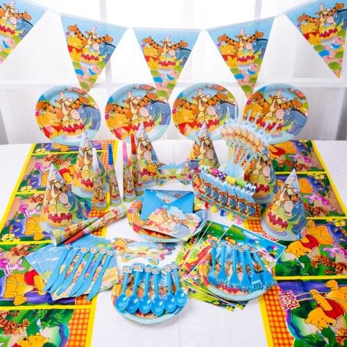 Winnie the Pooh Kids Birthday Party Decorations Paper Plates Cups Napkins Disposable Tableware Baby Shower Kids Party Supplies