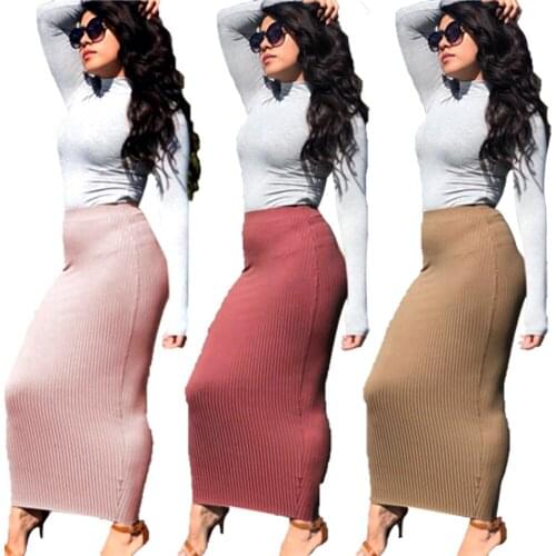 Muslim Casual Winter Autumn Womens Skirt Knitting Cotton Long Skirt Office Chic Bodycon Streetwear Sheath Pencil Fashion