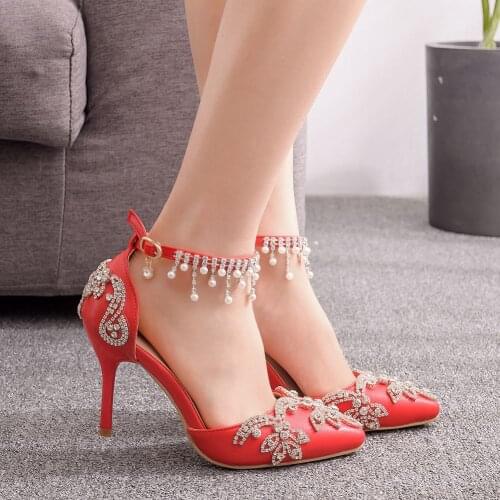 Women Thin High Heels Wedding Shoes White Diamond Glittering Evening Dress Sandals Bride Pumps Party Stilett