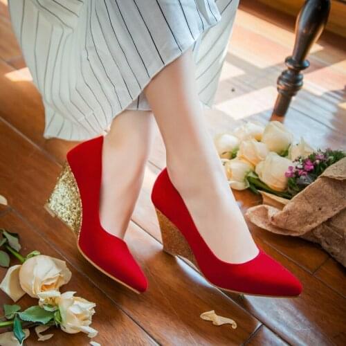 New 2020 Elegant wedges shoes Fashion Pumps women platform Pointed toe high heels shoes Work shoes Zapatos Mujer 34-43