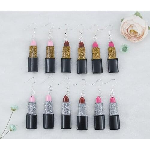 1Pair Personality Lipstick Earrings Glitter Flatback Resin Lipstick Drop Earring For Kids Gifts Woman Jewelry