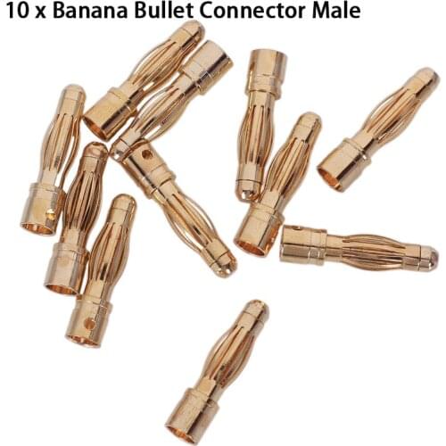 10PCS Gold Tone 4mm banana plug Male Banana Plug Bullet Connector Replacements Accessories