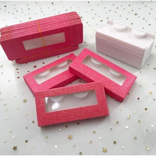 20/50 Pcs Empty Glitter Pink Paper Box with tray Custom 25mm Mink Lashes