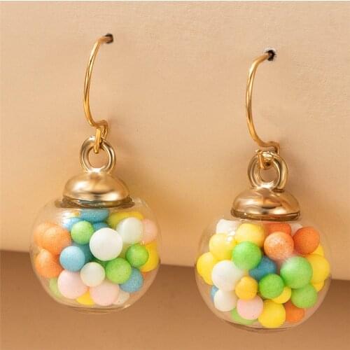 2021 New Small Fresh Colorful Candy Bubble Glass Ball Drop Earrings Girly Heart Cute Sweet Earrings Jewelry For Women