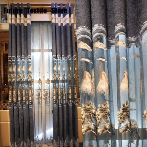 2021 New Chenille Hollow Embroidered Blackout Curtain Fabric Dining Room Living Room Chinese Curtains Can Be Customized