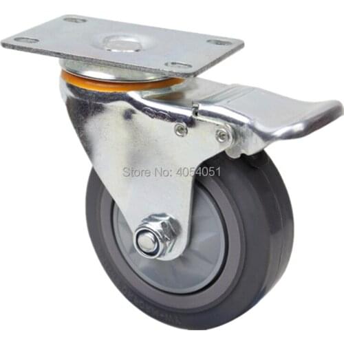 One piece 3inch caster solid rubber tire trolley wheel bearing caster universal muted wheel cart medical bed wheel with brake