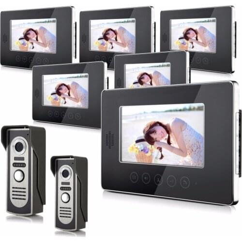 7 Inch Wired Intercom System Video Door Phone With Six Indoor Monitor