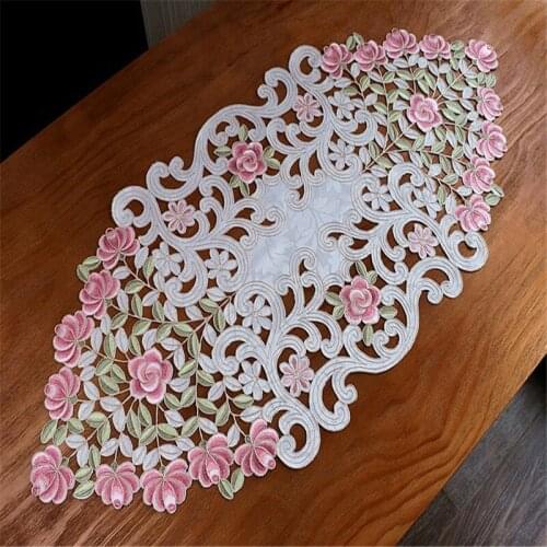 Free Shipping Polyester Hollow Embroidery Jacquar Tablecloth Cup Mat Cover Runner Place Wedding Christmas Blanket Antependium