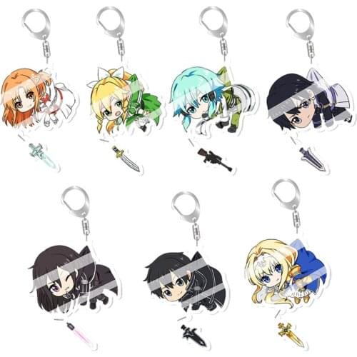 Anime Sword Art Online Keychains Kirito AsunaYuuki Sinon Keychain Acrylic Print Cartoon Figures Pendants Keyrings Children Toys
