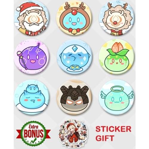 Genshin Impact Badge Hilichurls Slimes Elemental Lifeforms Pryo Hydro Anemo Electro Dendro Cryo Geo Chibi Brooch Pin Decor Gifts