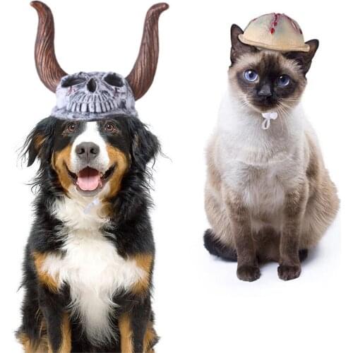 Halloween Funny Dog Hat Skull Pet Headgear Bull Skull Cat Costume Scary Dogs Headband For Cats Dogs Cosplay Accessories