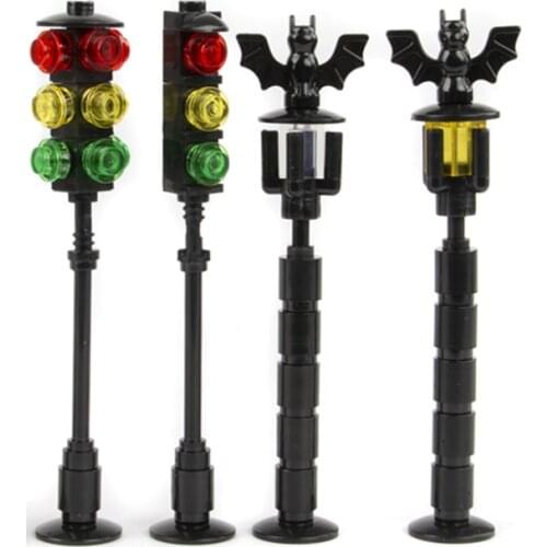 Halloween Bat Vintage Street Light Blocks City Traffic Light Building Model Toys DIY Accessories Brick