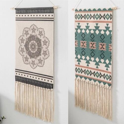 Cotton Woven Geometic Wall Hanging Tapestry Washable Fringe Tassels Boho Chic Bohemian Home Decor Apartment Door Art Decoration