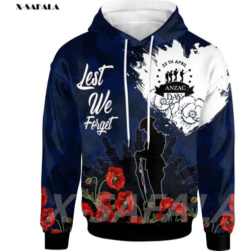 Australia Anzac Day 2021 Lest We Forget Flower 3D Printed Hoodie Man Female Zipper Pullover Sweatshirt Hooded Jersey Tracksuits