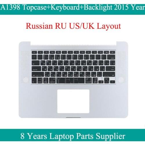 Laptop RU US UK Layout A1398 Keyboard 2015 Year For Macbook Pro 15.4" A1398 Russian Keyboard Backlight Topcase Top Case Cover