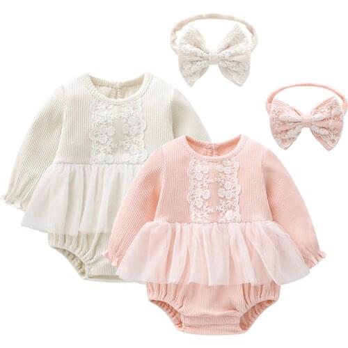 Citgeett Autumn Newborn Baby Girl Long Sleeve Lace Romper Jumpsuit Tutu Bodysuit+Headband Outfits Spring Clothes 0-24M