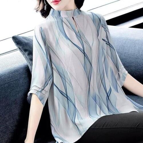 Fashion women blouses elegant Silk Chiffon Blouse shirt stirped office blouse women summer tops female women shirts DF2566