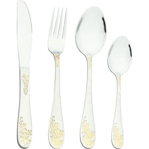 Dining Knfe Fork Spoon Set Western Gold Silver Cutlery Tableware Set Stainless Steel Dinnerware Set Royal Flatware