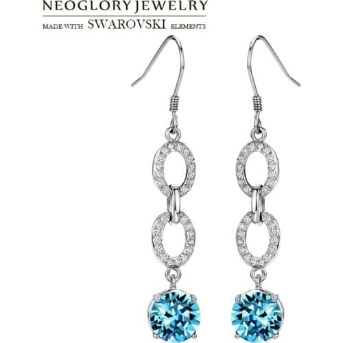 Neoglory Jewelry Zircon & S925 Silver Long Drop Earrings Allergy Free Geometric Trendy Stylish Design For Elegant Party Women