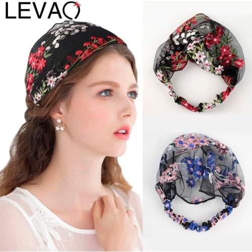 LEVAO Flower Headband Embroidery Hairbands Bezel Elastic Hair Band Turban Women Girls Hair Accessories Hair Hoop Headwear New