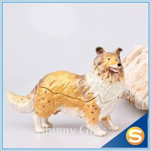 Pewter Enamel Collie Dog Trinket Box Metal Craft Home Decorative Box