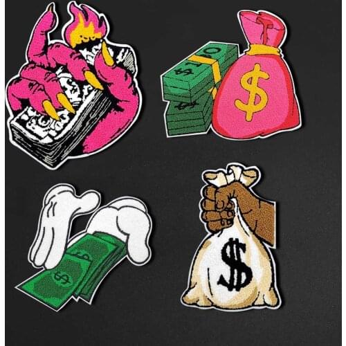 Originality Embroidery Purse Patch dollar Pattern Iron on Sew-on Patches for Clothes Applique DIY Badges Decorative