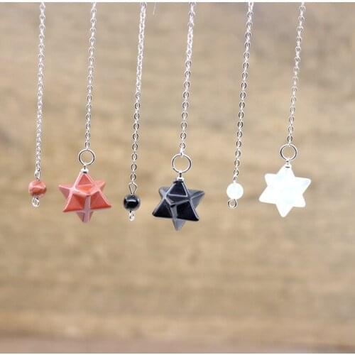Natural Stone Merkabah Pendulums for Dowsing Divination Wicca Chakra Reiki Healing Crystal Lapis Rose Quartzs Opal Chains,QC6006