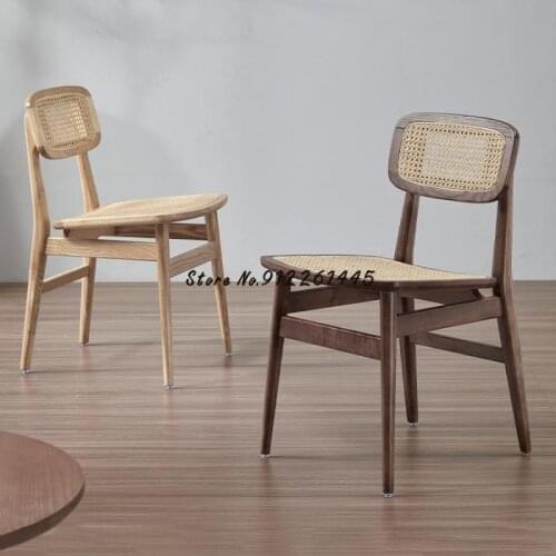 Nordic Solid Wood Rattan Chair Simple Home Table And Chair Designer Ins Retro Chair Desk Backrest Casual Dining Chair