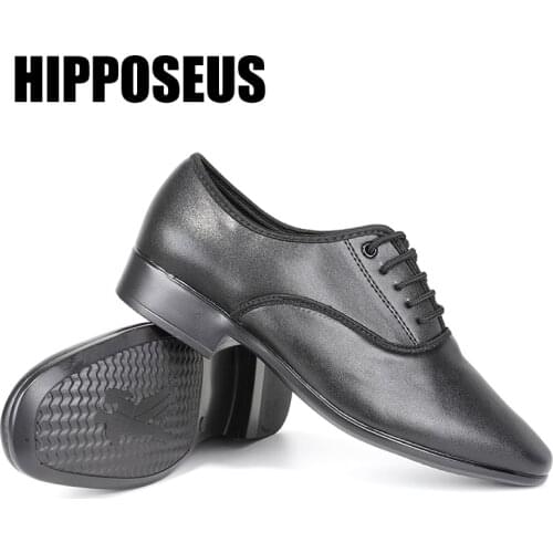 Men Dance Shoes Leather Tango Ballroom Latin Salsa Rubber Sole Low Heels for Men/Boys Professional Indoor/Outdoor Dancing Shoes