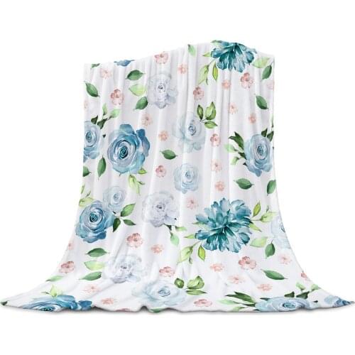 Blue Watercolor Flowers Vintage Blankets for Beds Home Bedspread Travel Flannel Blanket Throw Blanket for Sofa