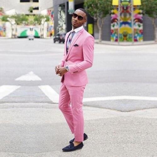 High Quality One Button Pink Groom Tuxedos Peak Lapel Groomsmen Men Blazers Suits (Jacket+Pants+Tie) NO:459