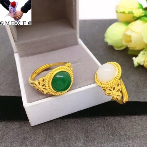 OMHXFC Jewelry Wholesale YM2166 European Fashion Fine Woman Girl Party Birthday Wedding Gift Vintage Flower Round 24KT Gold Ring