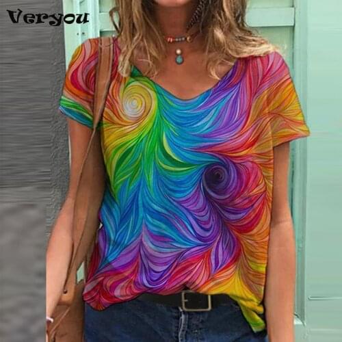 Women Summer Short Sleeve T Shirt Printed V Neck Tops T-shirt Plus Size Ladies Tops Vintage Ethnic Style Grace Print T-Shirt