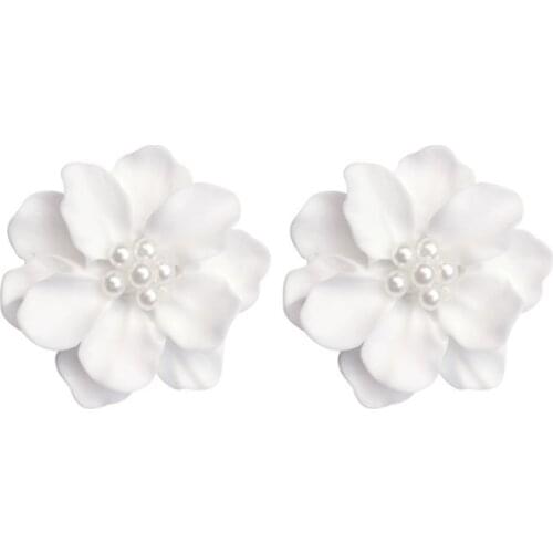 Women And Girls 1Pair High Quality Unique Graceful Fashion Big White Flower Simulated Pearl Earring Jewelry Gifts