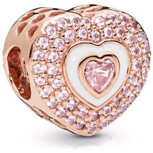 Genuine 925 Sterling Silver Bead Charm Rose Hearts On Hearts Charm Fit Pan Women Bracelet & Necklace Diy Jewelry