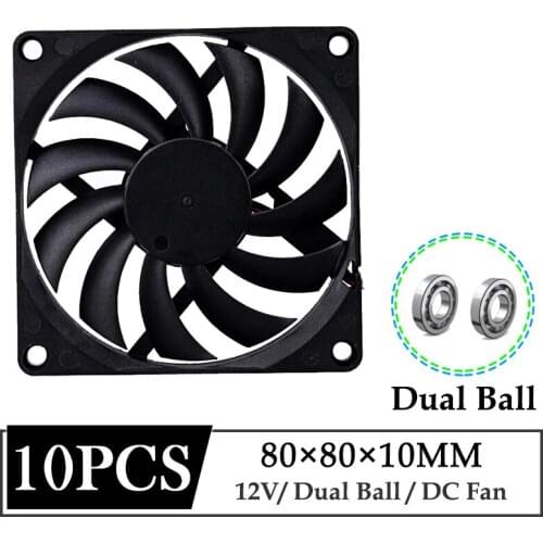 10Pcs/Lot Gdstime 12V 80mm 80mmx80mmx10mm Dual Ball Axial DC Computer Case Heatsink 8cm 8010 Laptop CPU Brushless Cooling Fan