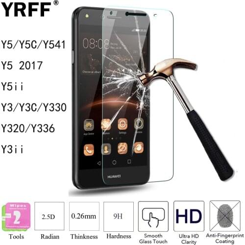 2PCS 2.5D 0.26mm Tempered Glass Protective Screen Protector Film For Huawei Y5 Y5C Y541 Y5 2017 Y5 ii Y3 Y3C Y330 Y320 Y336 Y3ii