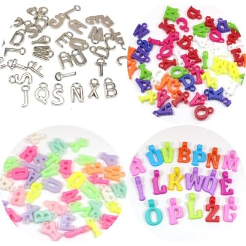 200 Assorted Colorful Acrylic Alphabet Letter Charm Pendants Various Color Size