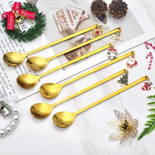 6pcs Creative Christmas Pendant Stainless Steel Coffee Spoon Dessert Spoon Stirring Spoon Christmas Family Dining Table Tea Set