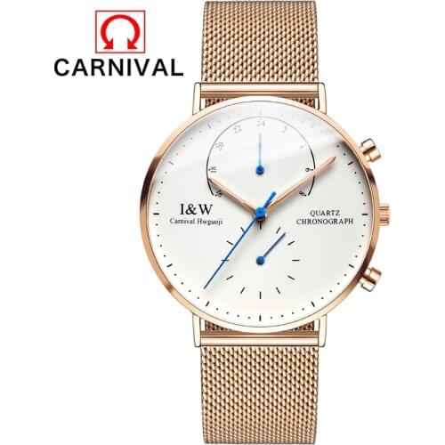 New Fashion Mens Watches Top Brand Luxury CARNIVAL Men Quartz Watch Mesh Band Stainless Steel Ultra Thin Clock Relogio Masculino